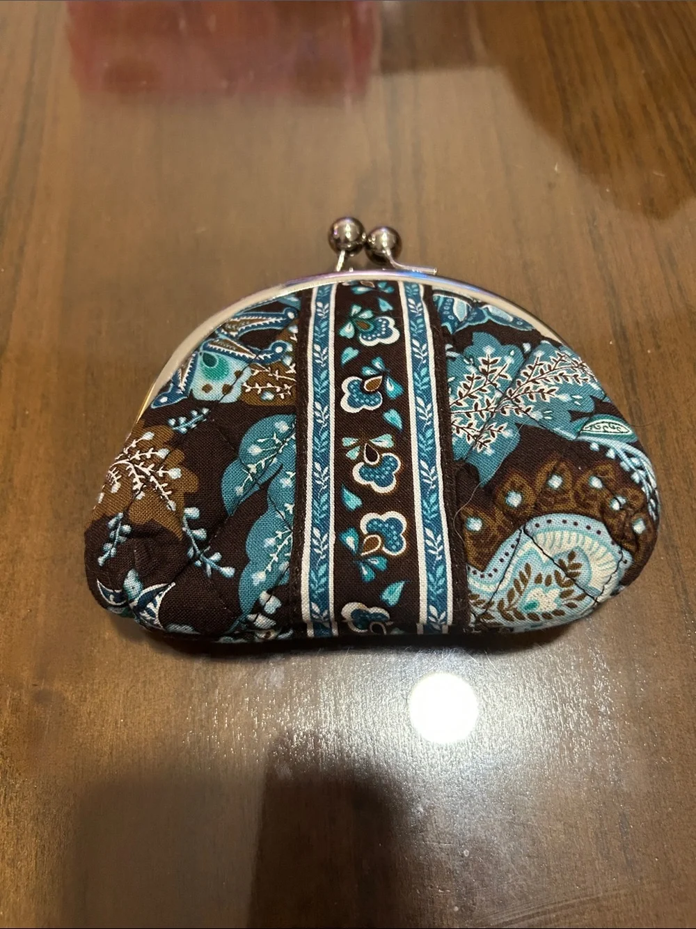 Vera Bradley Brown and Teal Floral Kiss-Lock Coin Purse - Picture 2 of 4